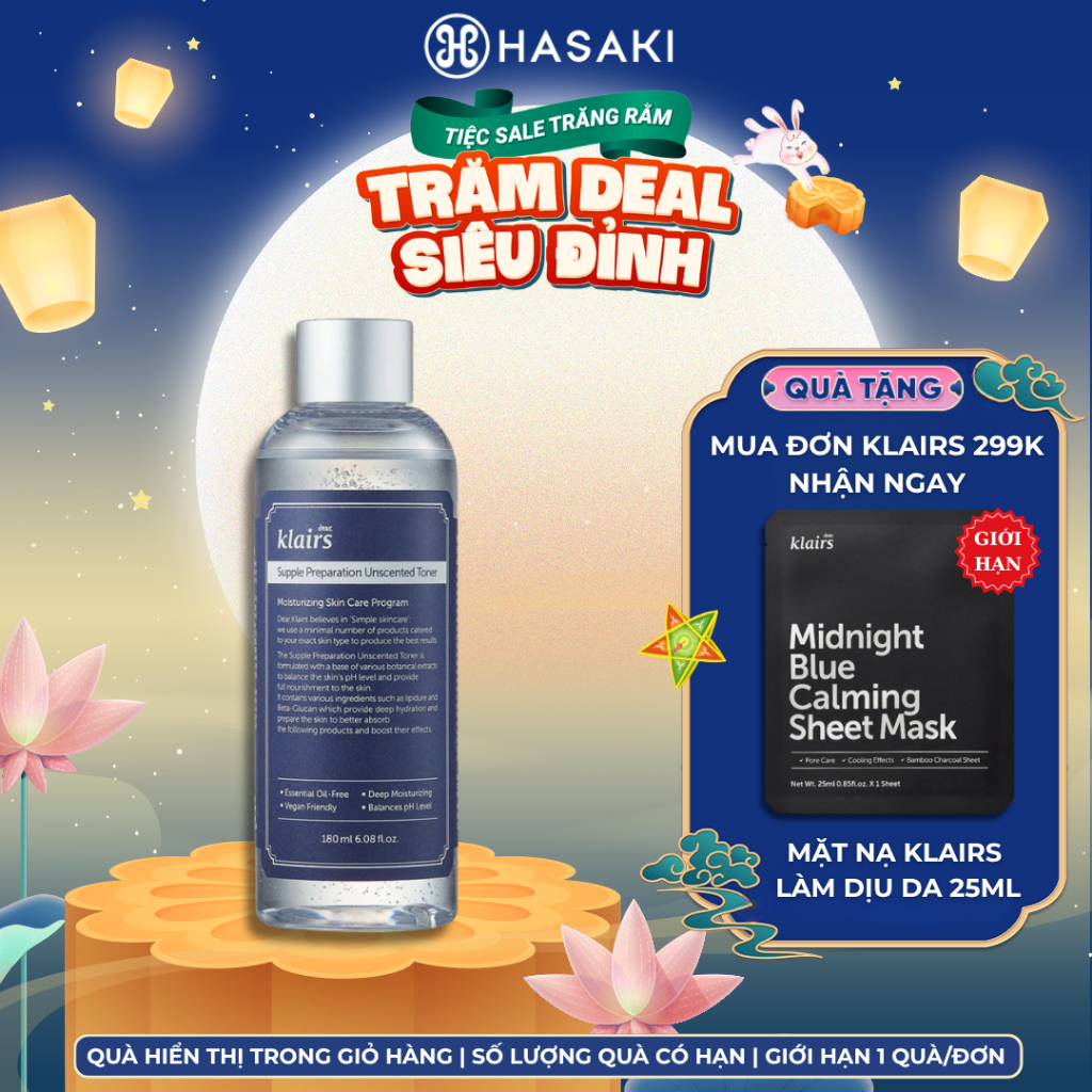 [DAILY] Nước Hoa Hồng Không Mùi Dành Cho Da Nhạy Cảm Dear, Klairs Unscented Toner 180ml Hasaki Chính Hãng