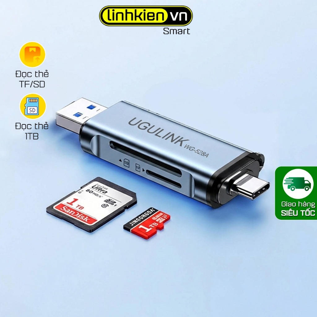 Đầu Đọc Thẻ Nhớ Đa Năng Type C Và USB Ra SD/TF UGULINK cho Điện Thoại Samsung Oppo Vivo Xiaomi Táo Máy Ảnh và Laptop