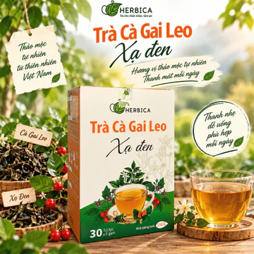 Trà Cà Gai Leo Xạ Đen HERBICA Có 7 Thảo Mộc Quý Từ Thiên Nhiên, 1 Hộp 30 Gói 5Gram