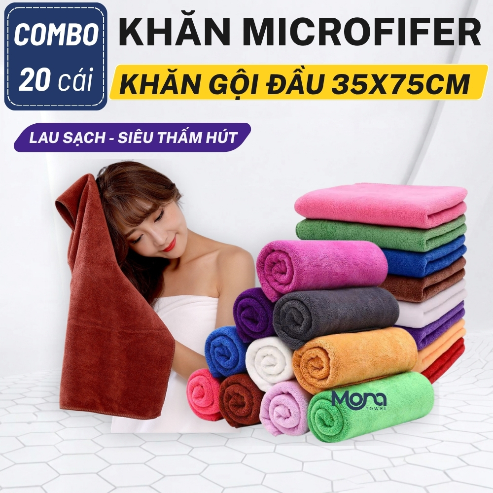 Combo 20 Khăn gội đầu Salon 35x75cm, khăn làm nail dày mềm thấm nước tốt (loại 1)