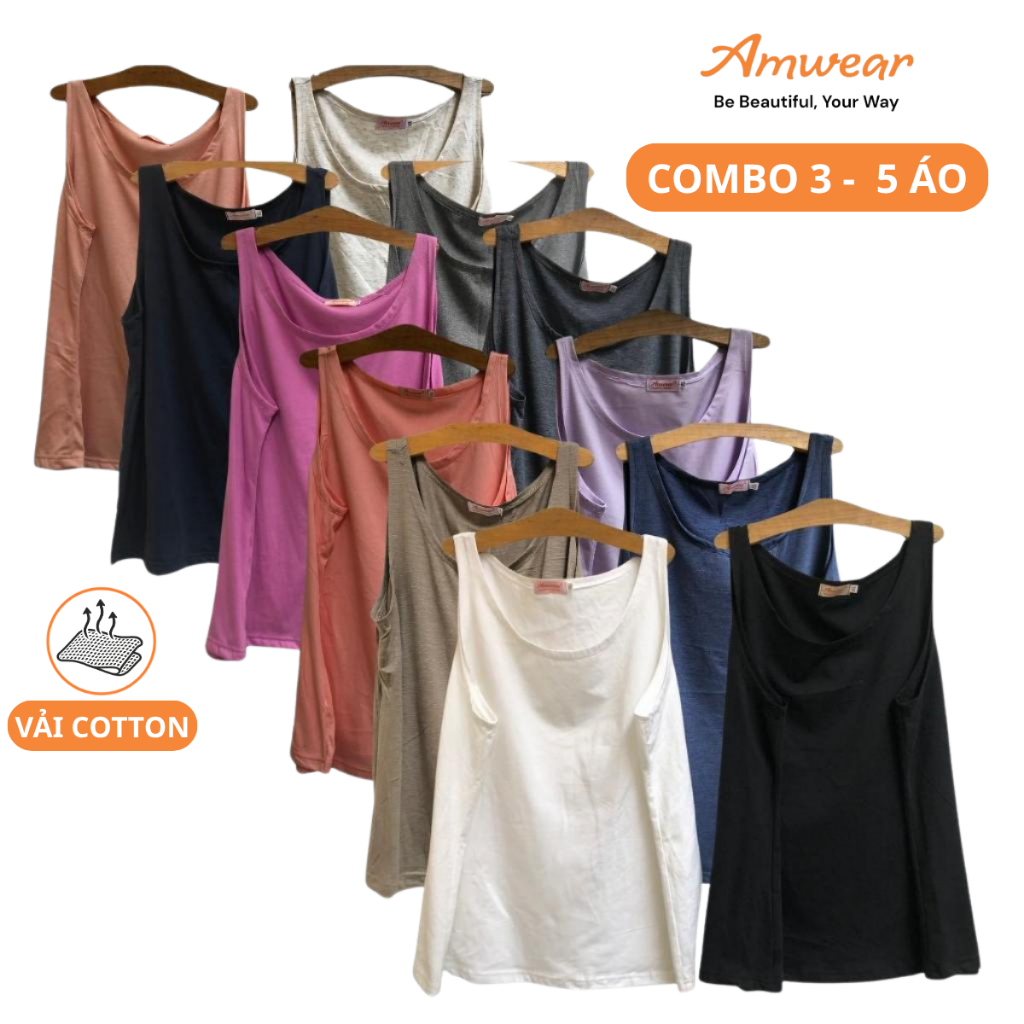 COMBO 3 - 5 ÁO BA LỖ NỮ, ÁO 2 DÂY VẢI THUN COTTON AMWEAR [A22CT] ÁO SÁT NÁCH NỮ FORM RỘNG, THOÁNG MÁT
