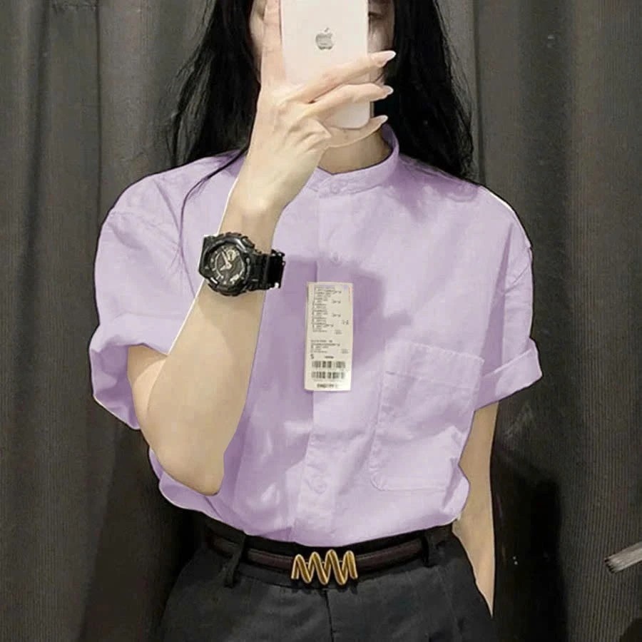Áo sơ mi nữ cổ tầu form suông tay cộc vai trễ - Chất vải Linen bột mềm mát - Form rộng trẻ trung - ASM08 | BigBuy360 - bigbuy360.vn