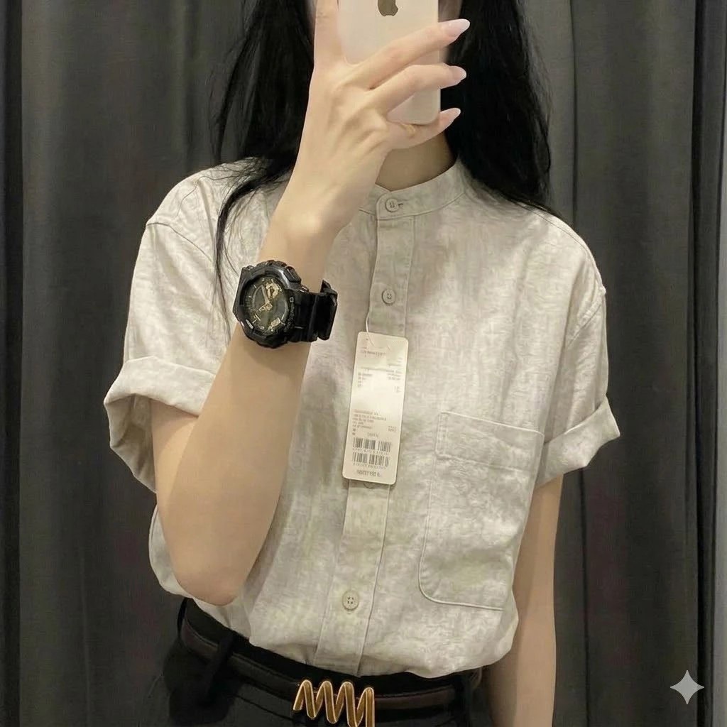 Áo sơ mi nữ cổ tầu form suông tay cộc vai trễ - Chất vải Linen bột mềm mát - Form rộng trẻ trung - ASM08 | BigBuy360 - bigbuy360.vn