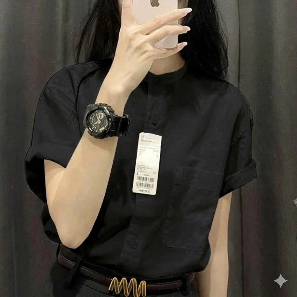 Áo sơ mi nữ cổ tầu form suông tay cộc vai trễ - Chất vải Linen bột mềm mát - Form rộng trẻ trung - ASM08 | BigBuy360 - bigbuy360.vn