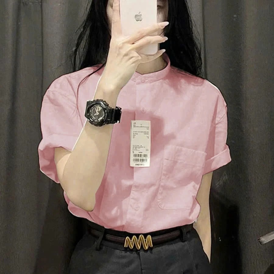 Áo sơ mi nữ cổ tầu form suông tay cộc vai trễ - Chất vải Linen bột mềm mát - Form rộng trẻ trung - ASM08 | BigBuy360 - bigbuy360.vn