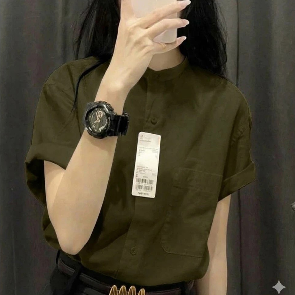 Áo sơ mi nữ cổ tầu form suông tay cộc vai trễ - Chất vải Linen bột mềm mát - Form rộng trẻ trung - ASM08 | BigBuy360 - bigbuy360.vn