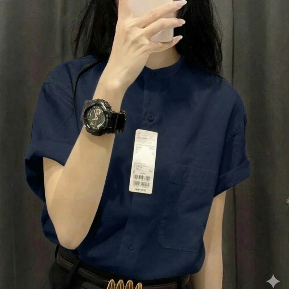 Áo sơ mi nữ cổ tầu form suông tay cộc vai trễ - Chất vải Linen bột mềm mát - Form rộng trẻ trung - ASM08 | BigBuy360 - bigbuy360.vn