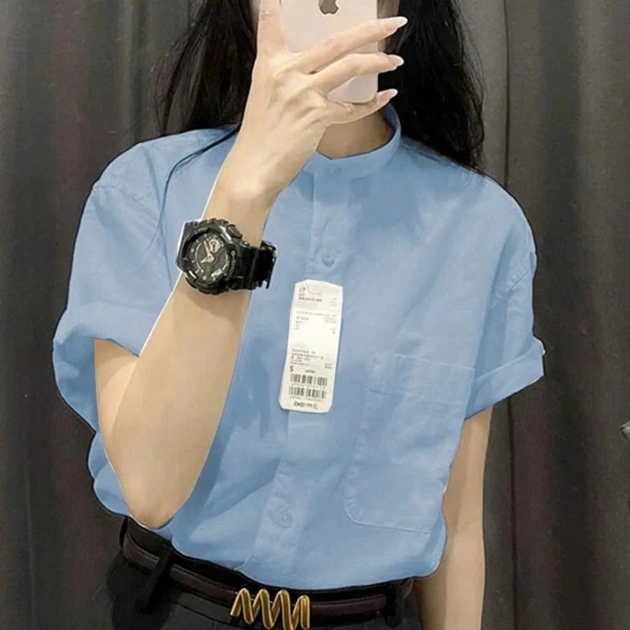 Áo sơ mi nữ cổ tầu form suông tay cộc vai trễ - Chất vải Linen bột mềm mát - Form rộng trẻ trung - ASM08 | BigBuy360 - bigbuy360.vn