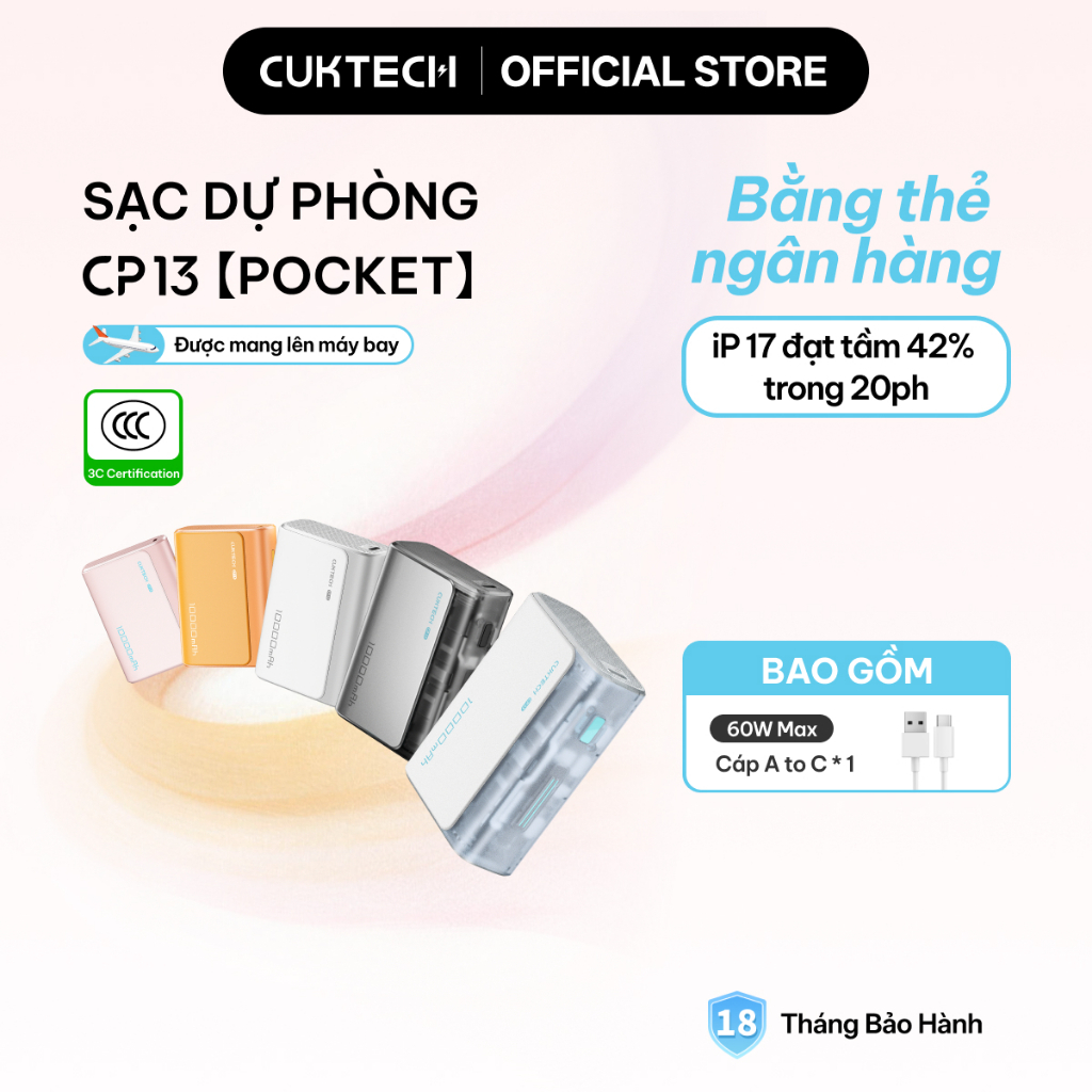 【Được chứng nhận CCC】CUKTECH Pin Dự Phòng Mini 10000mAh Sạc Nhanh 30W – Hỗ Trợ iP16/15/14