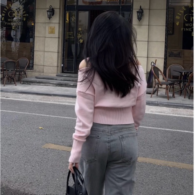 Áo len hồng trễ vai mỏng BABY PINK SWEATER | BigBuy360 - bigbuy360.vn