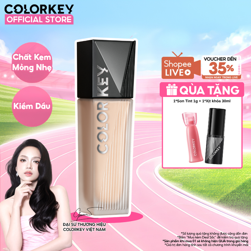 Kem Nền Colorkey Cho Da Dầu 30g - Mỏng Nhẹ Tự Nhiên, Kiềm Dầu, Không Mốc Nền, Lâu Trôi