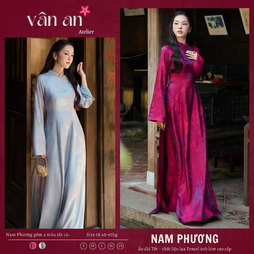 [TẾT 2027] Áo Dài NAM PHƯƠNG - Form Dáng Truyền Thống, Tay Áo Ôm Loe - Phù Hợp Mặc Dạm Ngõ, Lễ Tết - Áo Dài Vân An