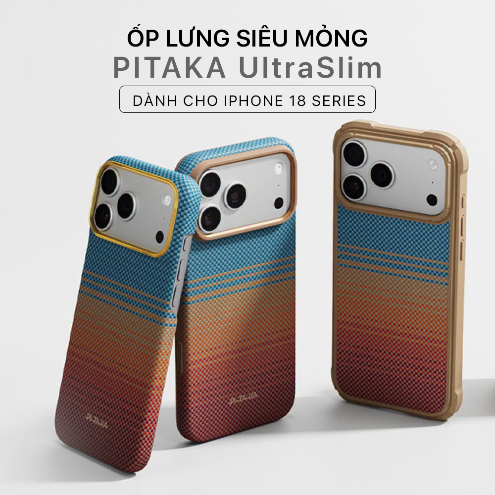 [Ốp Lưng iPhone 18 Pro/ Pro Max] Ốp PITAKA UltraSlim - Sợi Aramid Mỏng, Nhẹ, Cao Cấp, Công Nghệ PitaTap