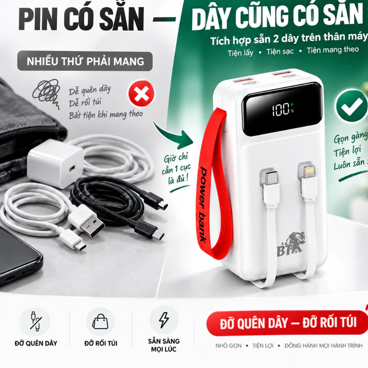 Pin sạc dự phòng 30000mAh 22.5W sạc nhanh kèm 2 dây tích hợp Type C Lightning, sạc dự phòng đa năng nhiều cổng tiện lợi – 2