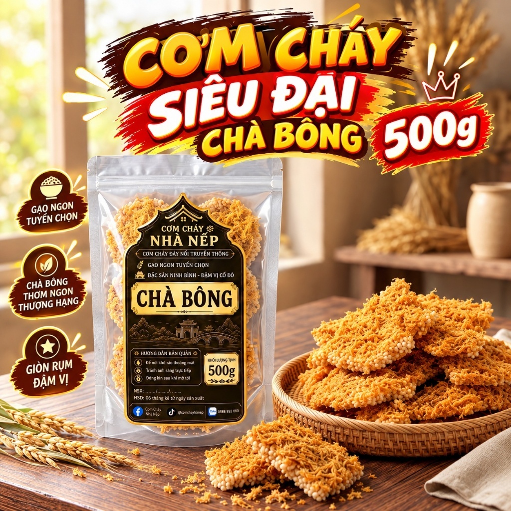 Cơm Cháy Siêu Chà Bông Đáy Nồi ST25 | Cay 250gr + 500gr | Túi 250g & 500g | Cơm Cháy Nhà Nếp