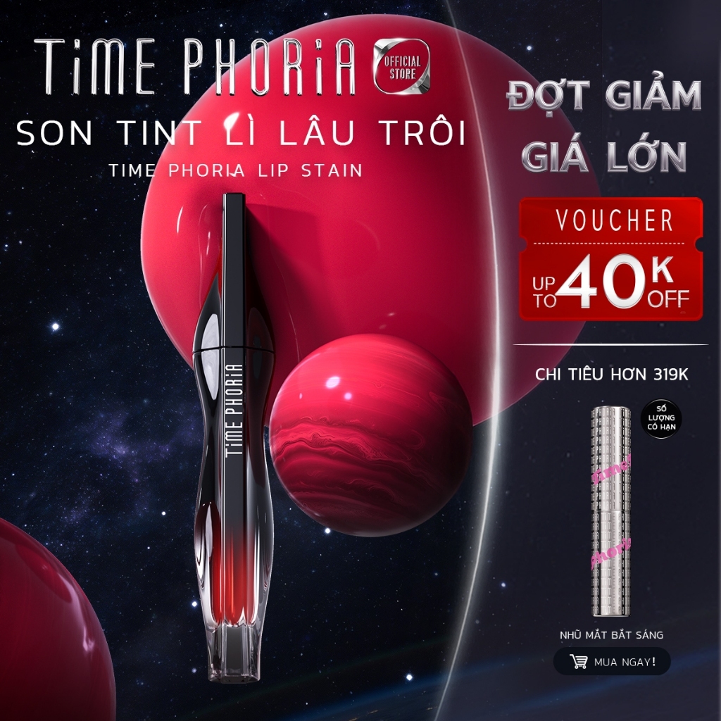 [tlinh choice]Son tint lì lâu trôi TIMEPHORIA STELLAR DUST LIP STAIN bóng mượt, bền màu không lem không dính cốc 5ML