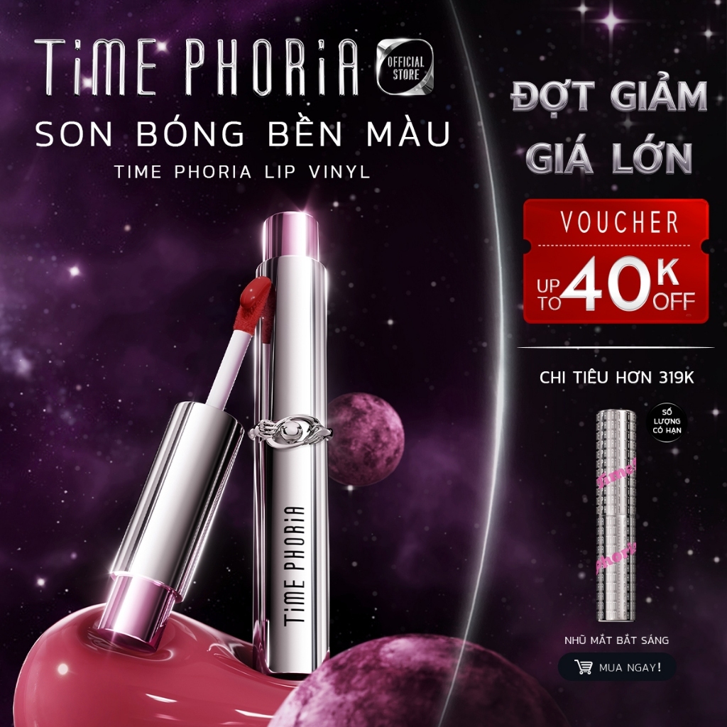 Son bóng bền màu Time Phoria Lip Vinyl lớp tint lỳ nhẹ môi lâu trôi không bết dính