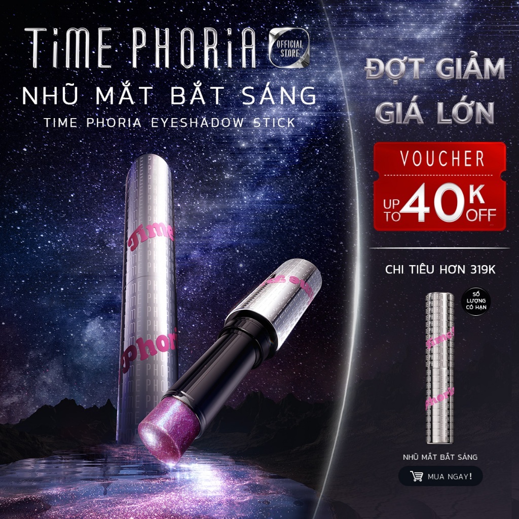Nhũ mắt bắt sáng Time Phoria Eyeshadow Stick highlight chuẩn màu lâu trôi lấp lánh dễ dùng cho người mới