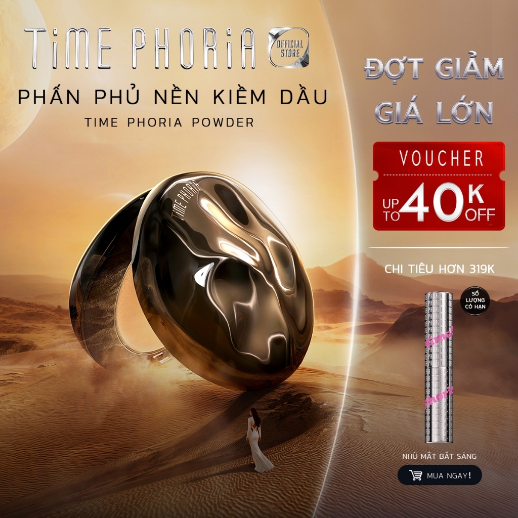 Phấn phủ nền kiềm dầu Time Phoria Powder che phủ cao lâu trôi tiện lợi trang điểm dễ dàng