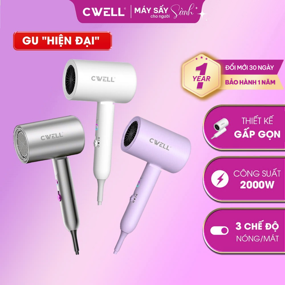 Máy sấy tóc công suất cao CWELL C12 2000W, 3 chế độ sấy đa năng, gấp gọn tiện lợi, sấy nhanh khô | BigBuy360 - bigbuy360.vn