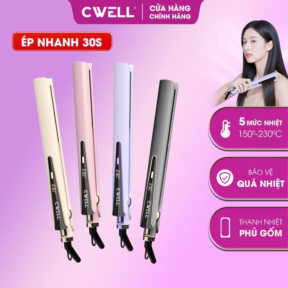Máy duỗi tóc ép thẳng CWELL C103 thế hệ mới, uốn duỗi 2in1, 5 mức nhiệt tạo kiểu, có màn hình Led