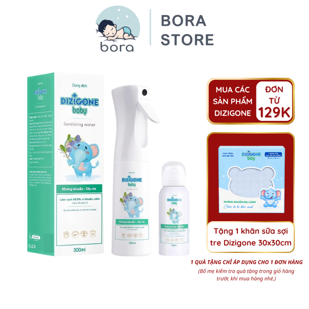 Xịt khuẩn Dizigone Baby vệ sinh đồ chơi, bình sữa, núm ti giả an toàn cho bé 100ml/ 300ml
