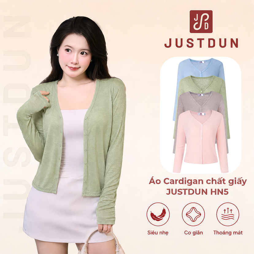[CÓ CÚC - MỞ BÁN] Áo Khoác Cardigan Nữ Tay Dài JUSTDUN Chất Thun Giấy Mỏng Nhẹ Form Suông Phong Cách Hàn Quốc HN5