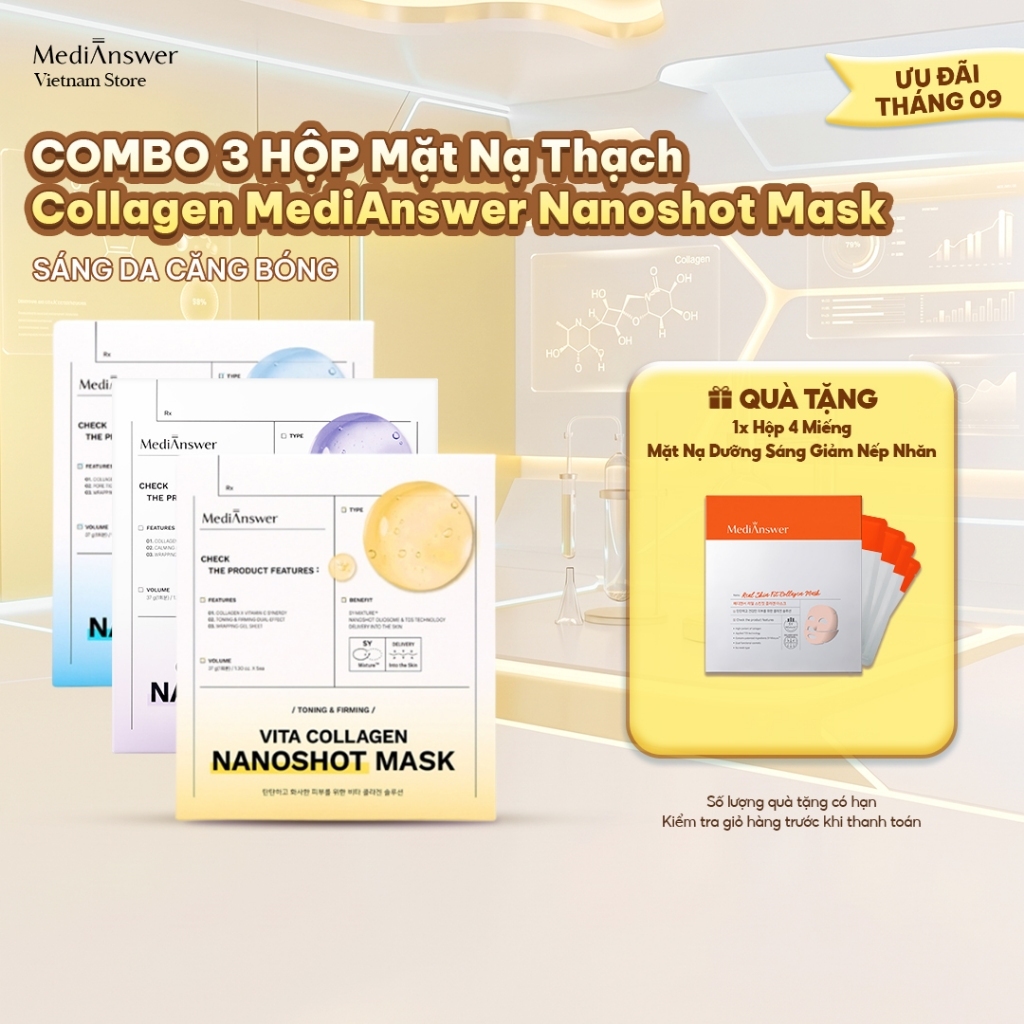 [COMBO 3 HỘP] Mặt Nạ Thạch Collagen MediAnswer Nanoshot Mask 37g | Hộp 5 Miếng