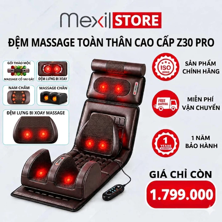 Đệm Massage Toàn Thân Z30, Ghế Nệm Thảm Mát Xa, Máy Massage Lưng Và Cột Sống Cổ Vai Gáy Chính Hãng Bảo Hành 12 Tháng