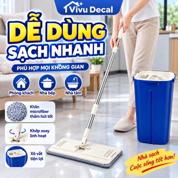 Bộ Cây Lau Nhà Dẹt Kèm Xô Vắt, Cây Lau Nhà, Cây Lau Sàn, Bộ Lau Nhà, Cây Lau Nhà Đa Năng, Xô Vắt Tiện Lợi