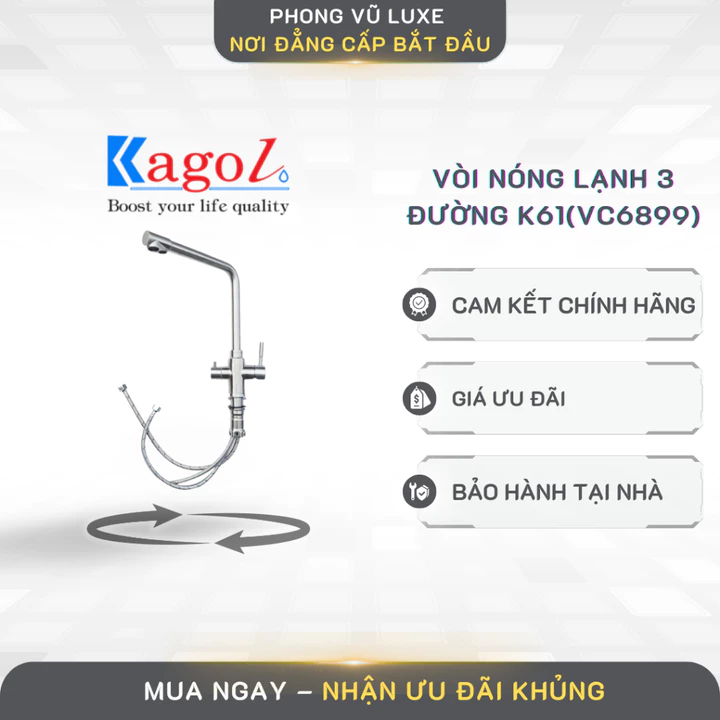 Vòi bếp Kagol K61 Inox SUS 304 – Vòi 3 đường nước, 2 chế độ