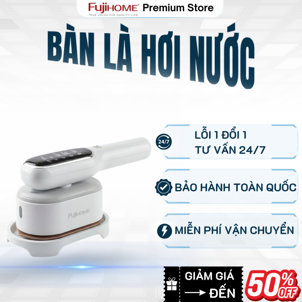 Bàn là  hơi nước cầm tay Fujihome SI718AW Chọn là theo loại vải, vận hành linh hoạt, bảo hành 2 năm