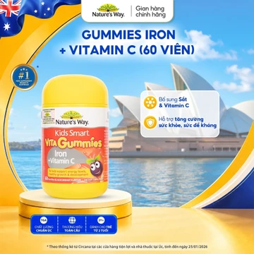 Viên Nhai Bổ Sung Sắt Hữu Cơ Và Vitamin C Cho Bé Nature’s Way Vita Gummies Iron + Vitamin C - Hộp 60v