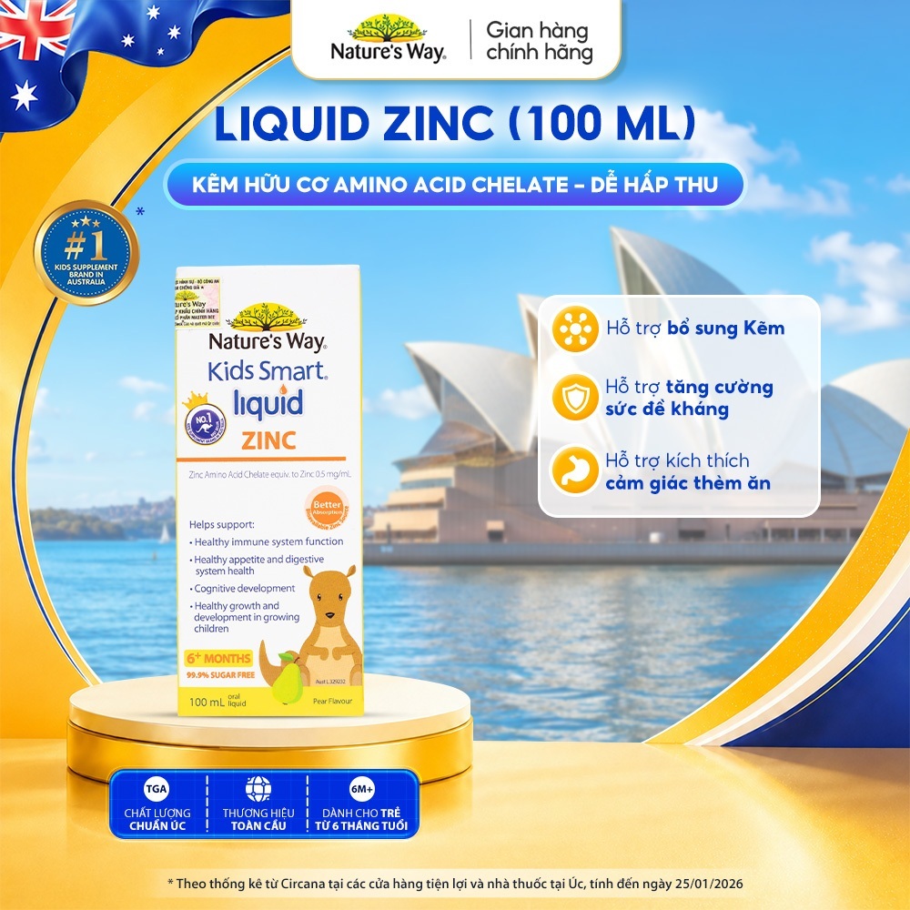 Siro Uống Nature's Way Kids Smart Liquid Zinc Bổ Sung Kẽm, Hỗ Trợ Tăng Cường Đề Kháng Cho Bé 100ml