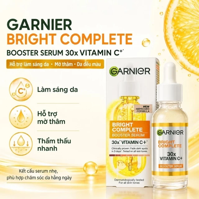 Dưỡng chất cho da dầu mụn Garnier Bright Complete Anti-Acnes Booster Serum 4% (mới)