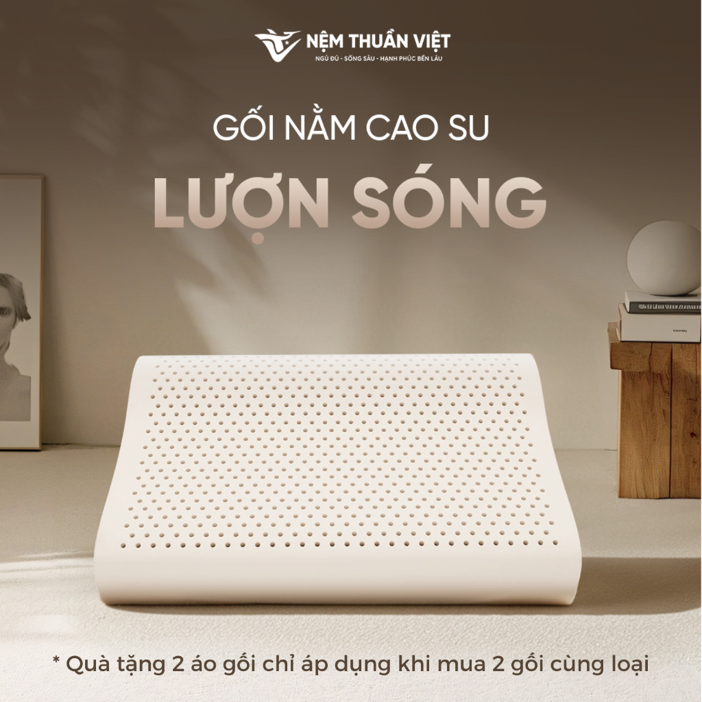 [Mua 2 Tặng 2 Áo Gối] Gối Ngủ Cao Su Thuần Việt, Êm Ái, Mềm Mát, Đầy Đủ Kích Thước