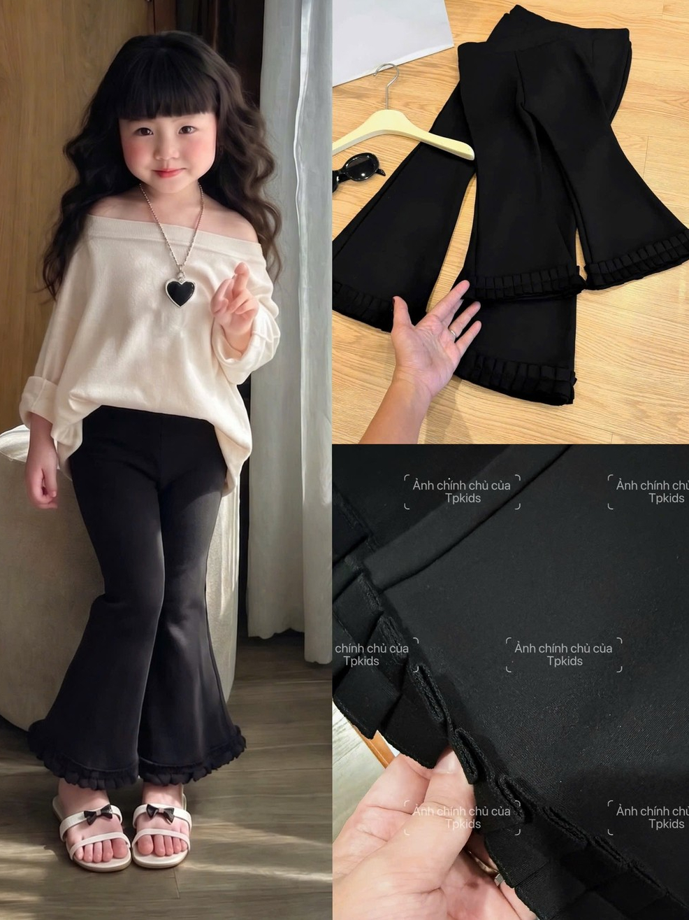 Quần ống loe xếp ly gấu chất umi cho bé gái mặc đi học, đi chơi, chất umi co dãn nhẹ,TPKIDS,[M1337