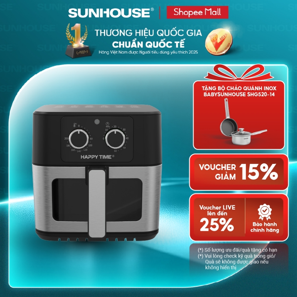 Nồi chiên không dầu 8L HappyTime HTD4041 - Dung tích lớn 8L - Công nghệ Rapid Air giảm 80% dầu - Cửa sổ khoang chiên