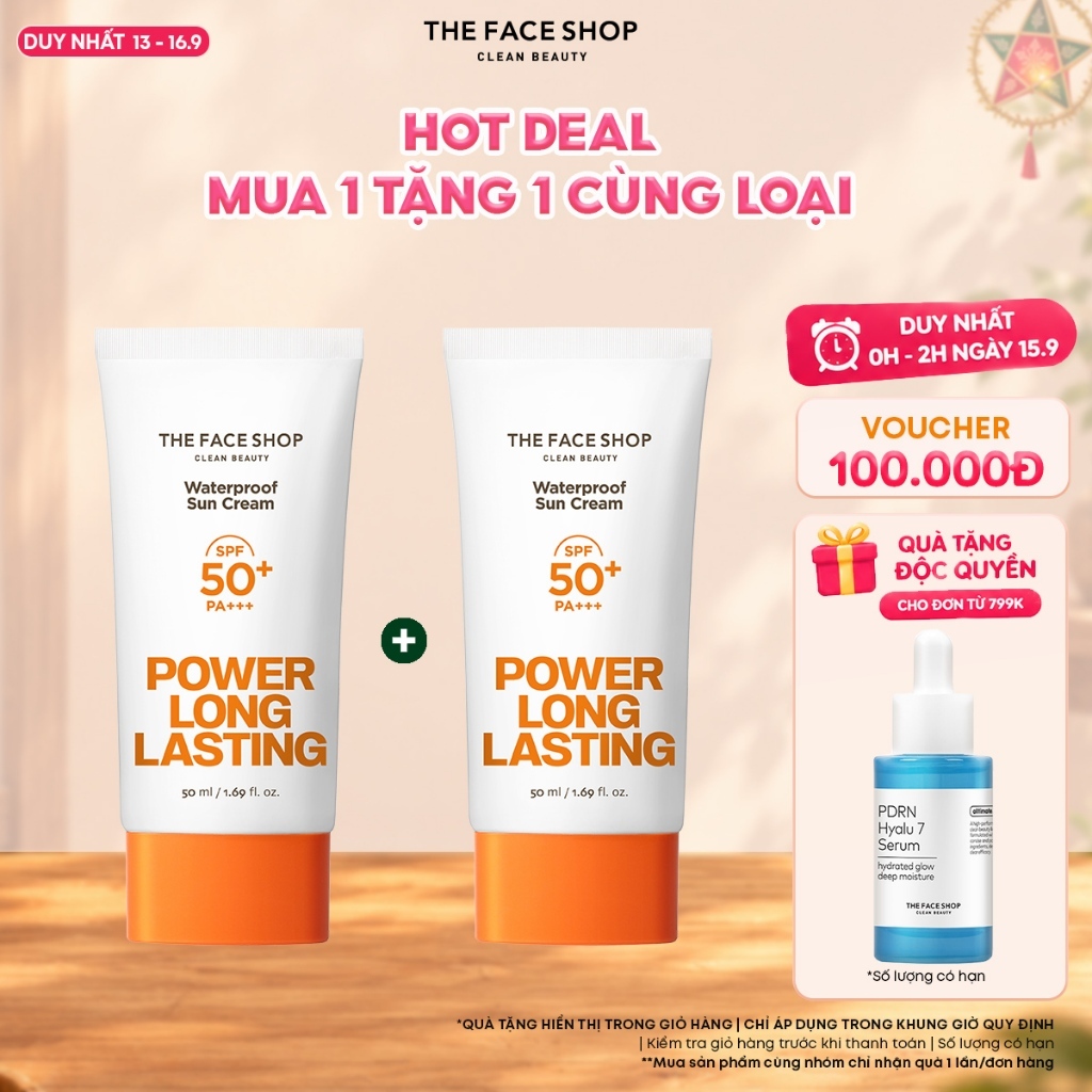 [SALE]Combo Kem chống nắng lâu trôi The Face Shop Natural SPF50+ (50mlx20mlx20ml)