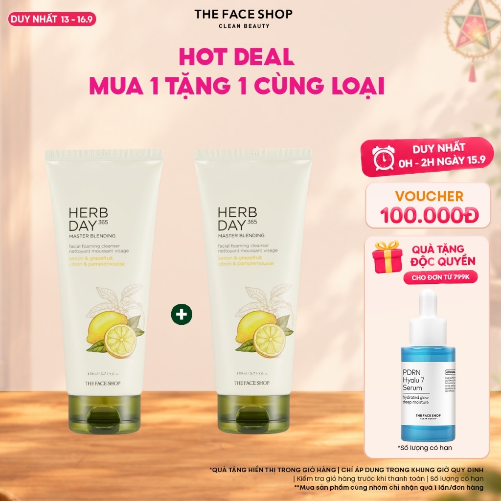[SALE] Combo 2 Sữa Rửa Mặt THE FACE SHOP Herb Day 365 Master Blending Facial Foaming Cleanser 170ml