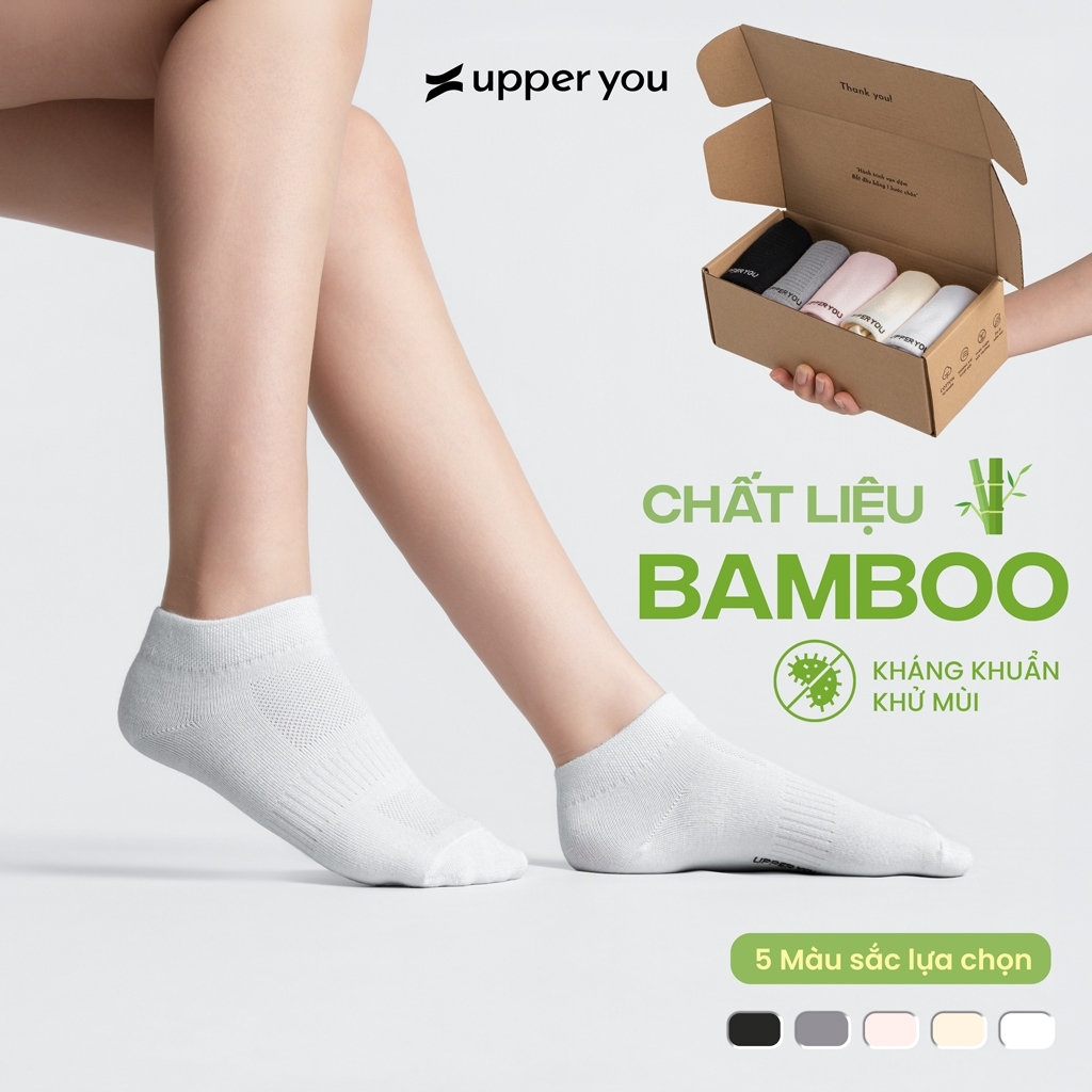 [TẶNG QUÀ ĐƠN 169K] Combo 5 Đôi Tất Vớ Bamboo Sợi Tre Cổ Ngắn UPPER YOU Kháng Khuẩn Khử Mùi Thấm Hút Mồ Hôi-BSF2004