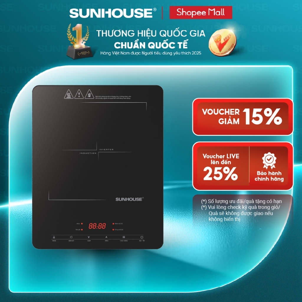 [Hot Deal] Bếp từ đơn cảm ứng Sunhouse SHD6807 - Mặt kính Crystal (Kanger) chịu nhiệt đến 800°C - Công suất 2000W