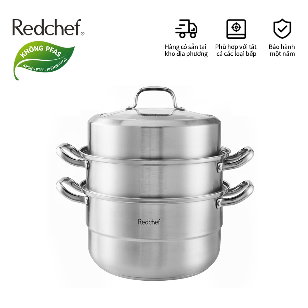 Redchef Bộ xửng hấp 2/3 tầng làm bằng thép không gỉ 304 Thích hợp cho mọi loại bếp Không chứa PFAS PTFE PFOA