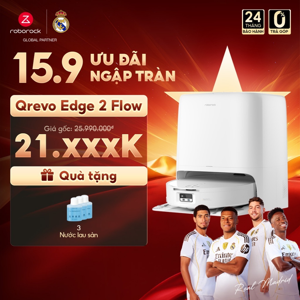 Roborock Qrevo Edge 2 Flow robot hút bụi lau nhà | Giặt sấy con lăn tự động | Lực hút 35000 Pa | Bảo hành 2 năm