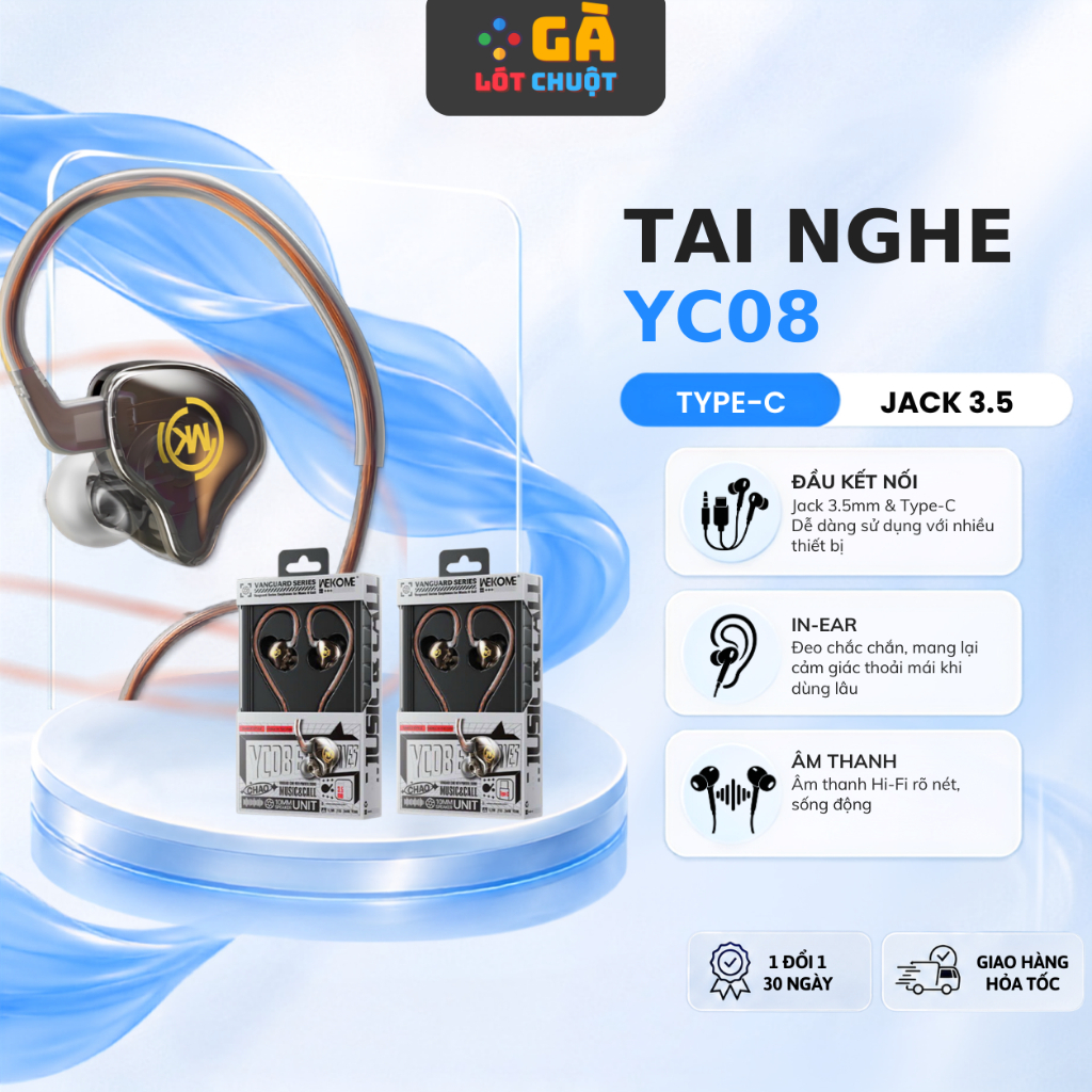 Tai nghe nhét tai WEKOME YC08,tai nghe có dây gaming tích hợp micro, cản tiếng ồn điều chỉnh âm thanh sống động