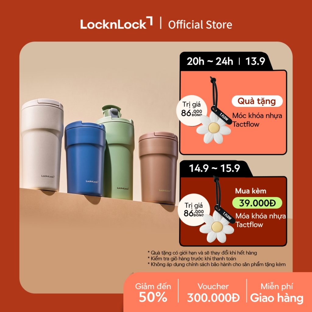 Bình giữ nhiệt LocknLock One-touch Ceramic Tumbler LHC4130 thép không gì SUS304 phủ sứ bên trong 550ml - 4 màu