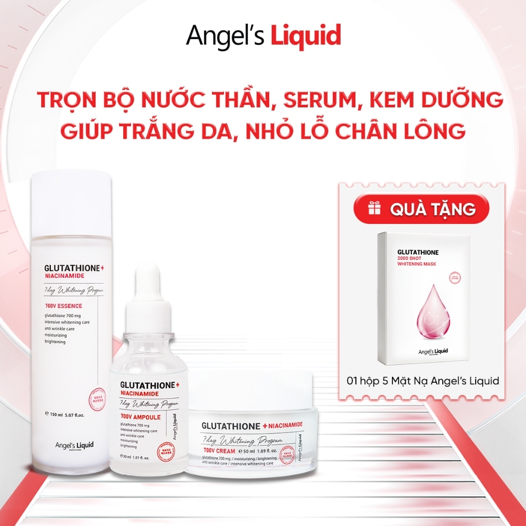 Bộ 3 sản phẩm Nước thần, Serum, Kem Dưỡng Trắng, Se Khít Lỗ Chân Lông Angel's Liquid Glutathione Plus Niacinamide