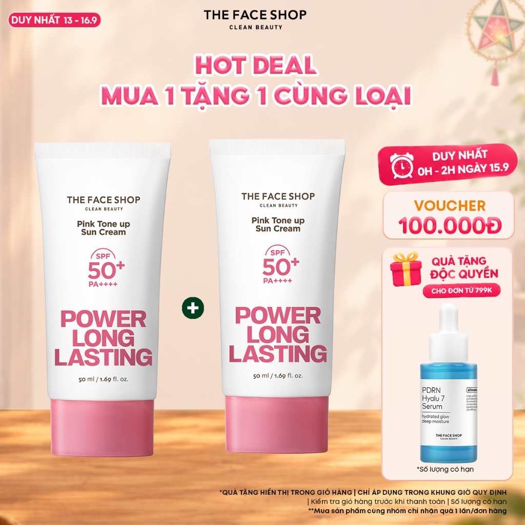 [FS]Combo Kem Chống Nắng Thefaceshop Power Long Pink Tone Up Spf50++