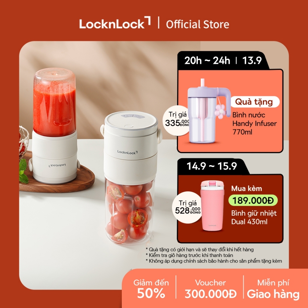 Máy xay sinh tố cầm tay LocknLock Vacuum portable blender EJJ346IVY, dung tích 475ml - Màu ngà