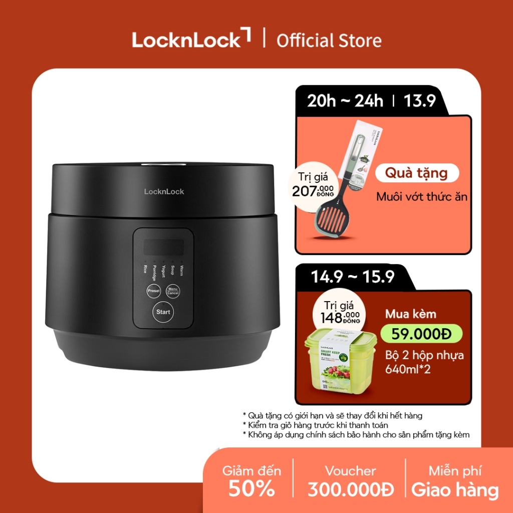 Nồi cơm điện Lock&Lock Compact Rice Cooker 1.2L màu đen EJR346BLK